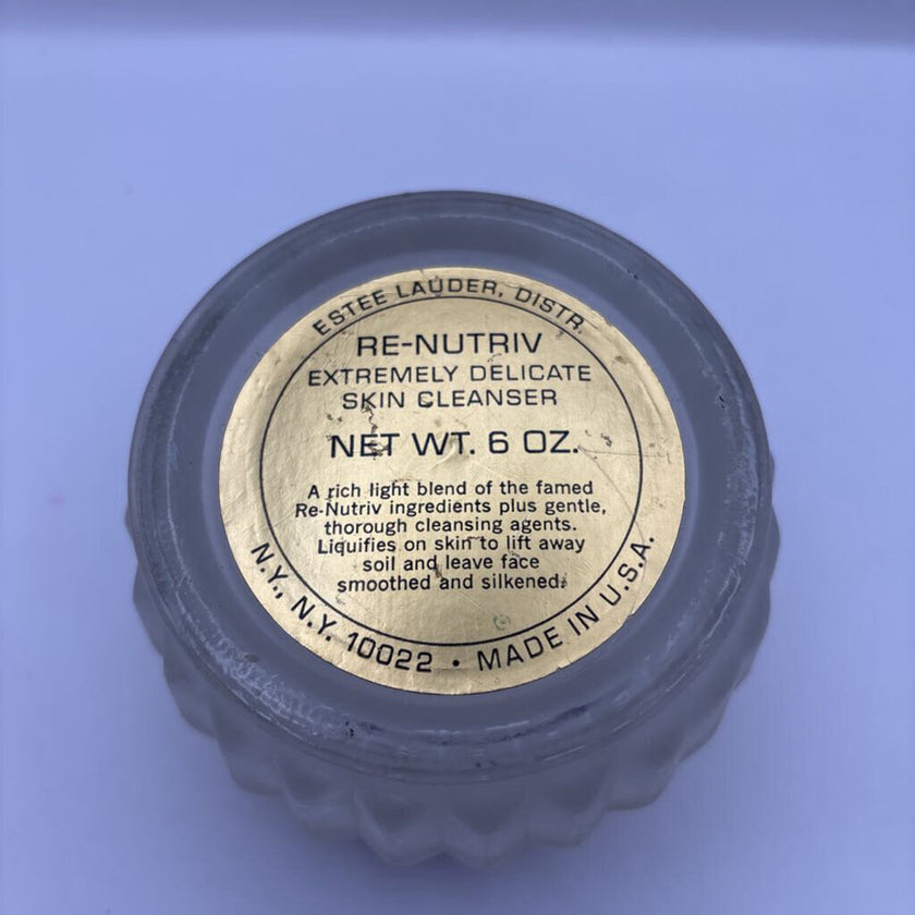 1960's Estee Lauder Re-Nutriv Face Powder Frosted Glass Jar Gold Lid