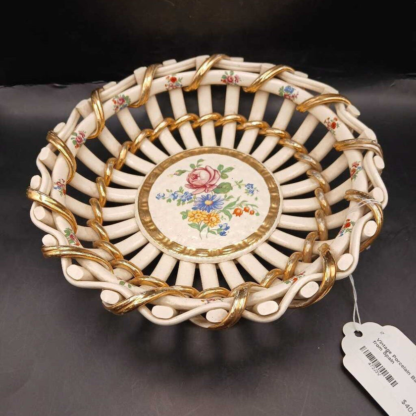 Vintage Porcelain Basket from Spain