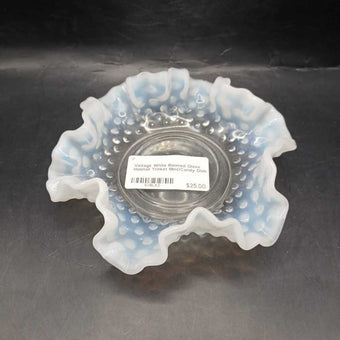 Vintage White Rimmed Glass Hobnail Trinket Mint/Candy Dish