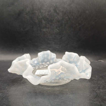 Vintage White Rimmed Glass Hobnail Trinket Mint/Candy Dish