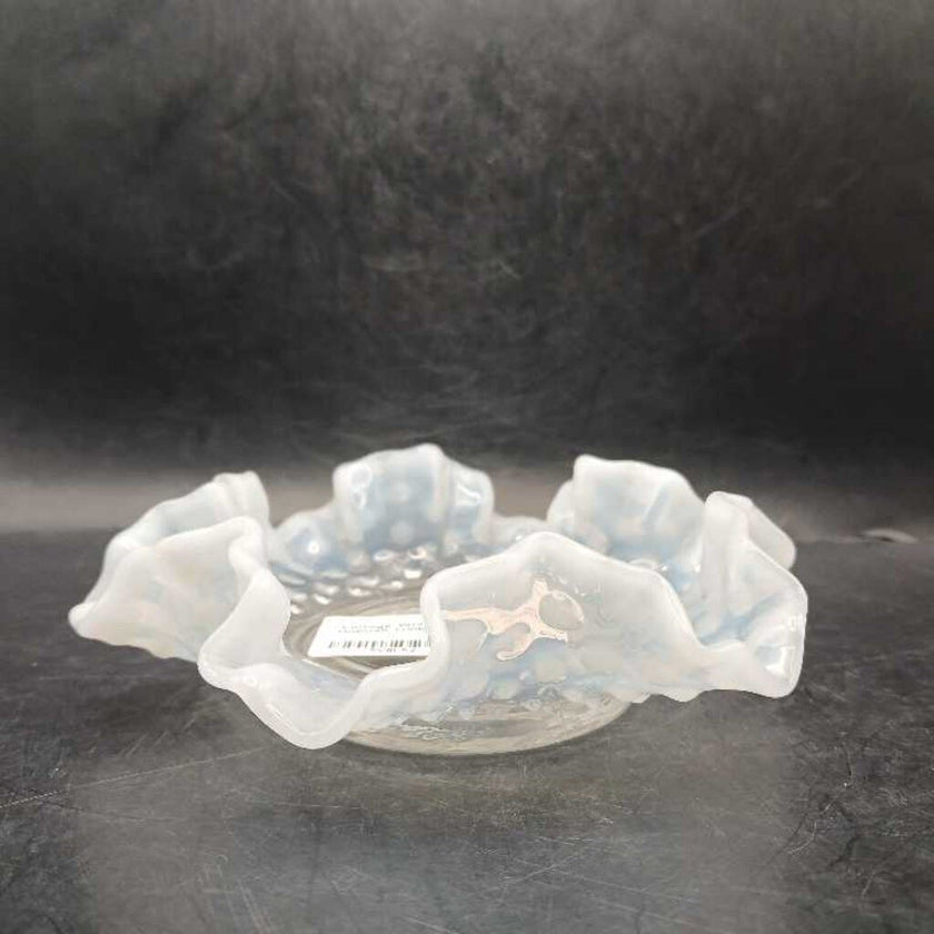 Vintage White Rimmed Glass Hobnail Trinket Mint/Candy Dish