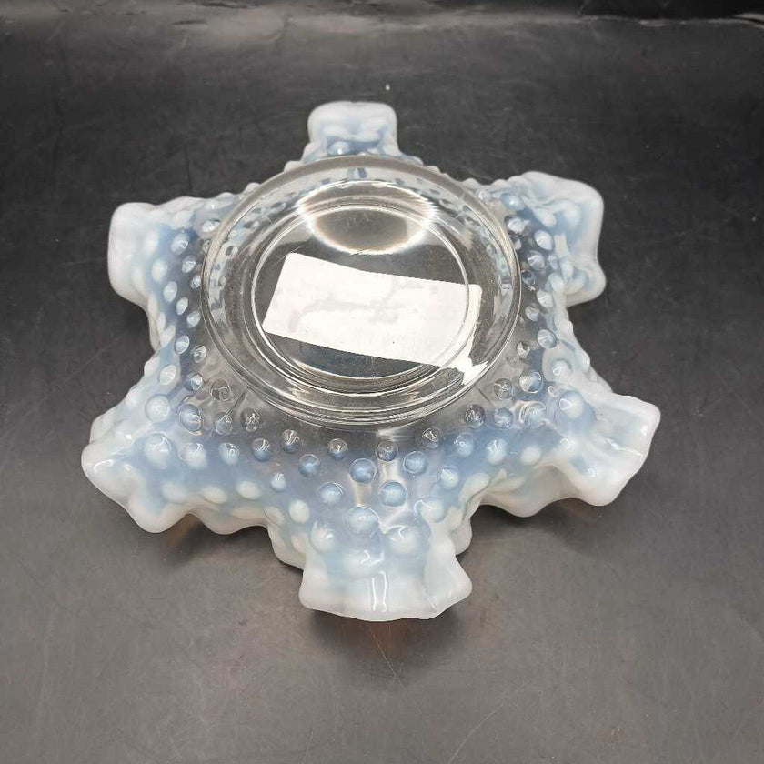 Vintage White Rimmed Glass Hobnail Trinket Mint/Candy Dish