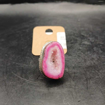 925 Sterling Silver Pink Agate Druzy Ring