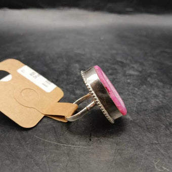 925 Sterling Silver Pink Agate Druzy Ring