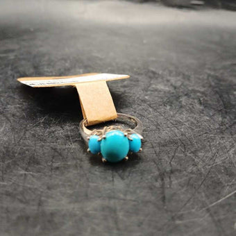 925 Sterling Silver 3 Stone Turquoise Ring