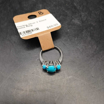 925 Sterling Silver 3 Stone Turquoise Ring