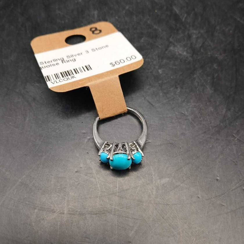 925 Sterling Silver 3 Stone Turquoise Ring