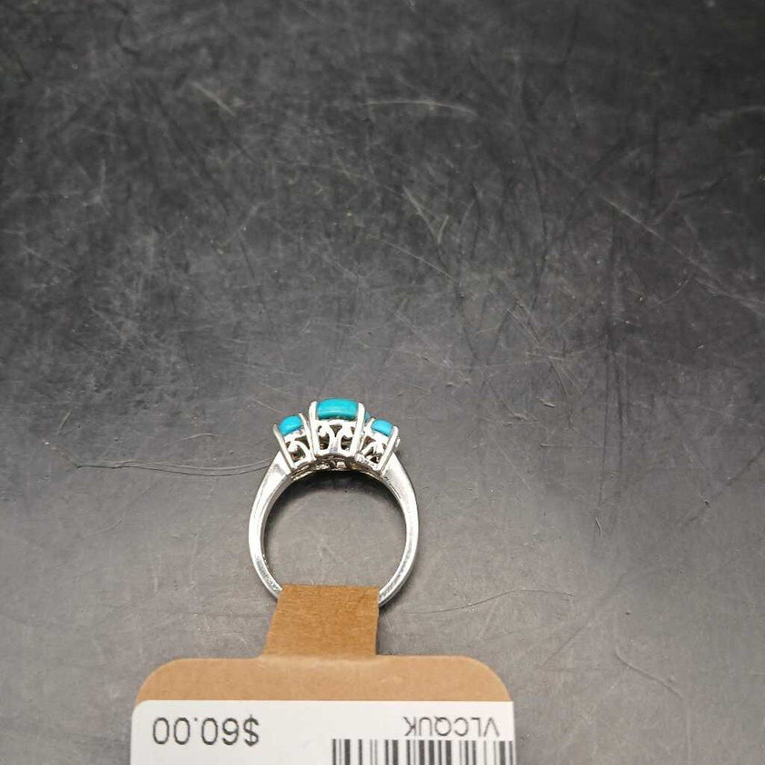925 Sterling Silver 3 Stone Turquoise Ring