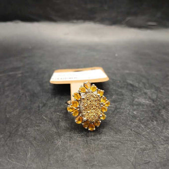 925 Sterling Silver Gold Druzy Yellow Stone Ring