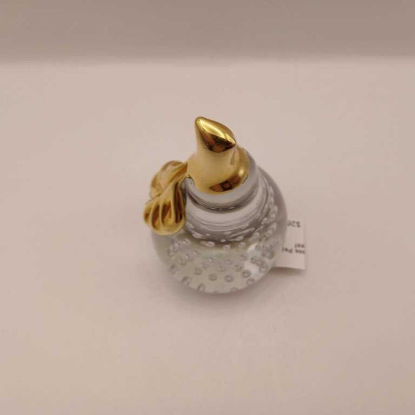 Controlled Bubbles Glass Pear with Gold Stem and Leaf