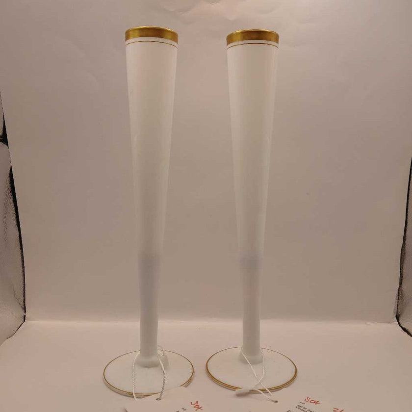 MCM Set of 2 White and Gold Vintage Vases (P)