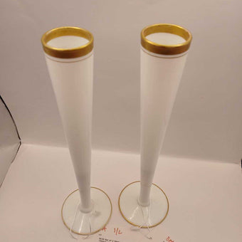 MCM Set of 2 White and Gold Vintage Vases (P)