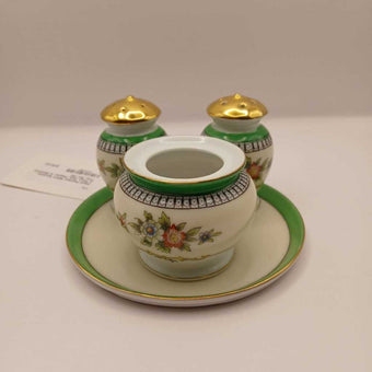 Hand Painted 1920's Noritake 4 Piece Salt, Pepper, & Mustard Tray Set (M)