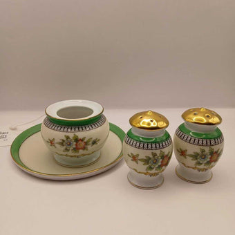 Hand Painted 1920's Noritake 4 Piece Salt, Pepper, & Mustard Tray Set (M)