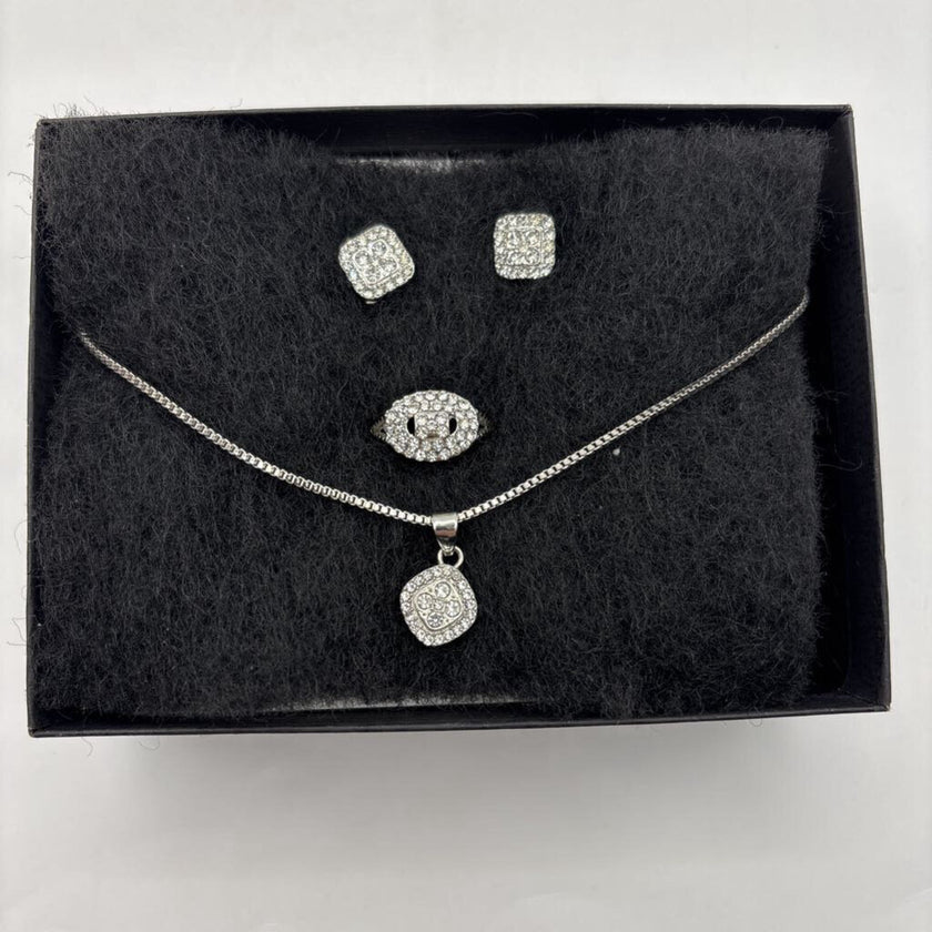 4 piece setsterling silver & zirconia , Ring, necklace & earrings