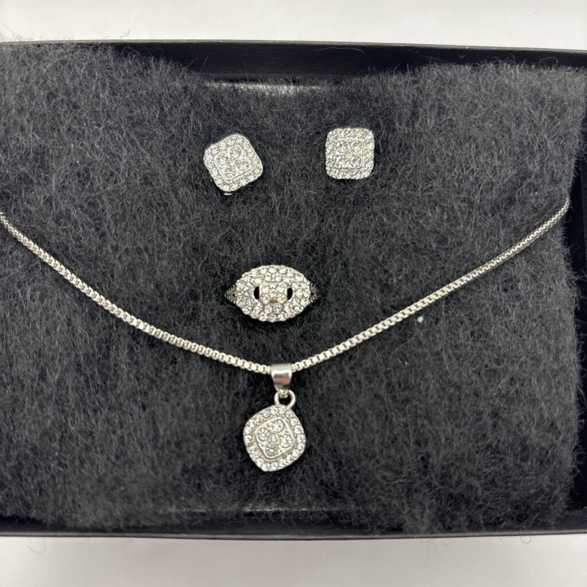 4 piece setsterling silver & zirconia , Ring, necklace & earrings