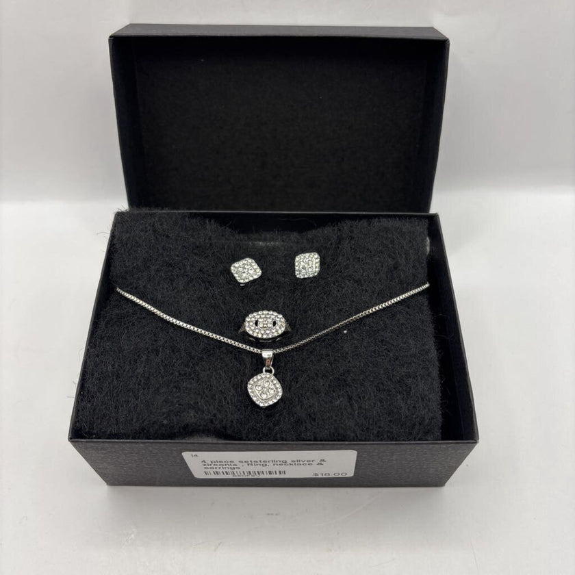 4 piece setsterling silver & zirconia , Ring, necklace & earrings