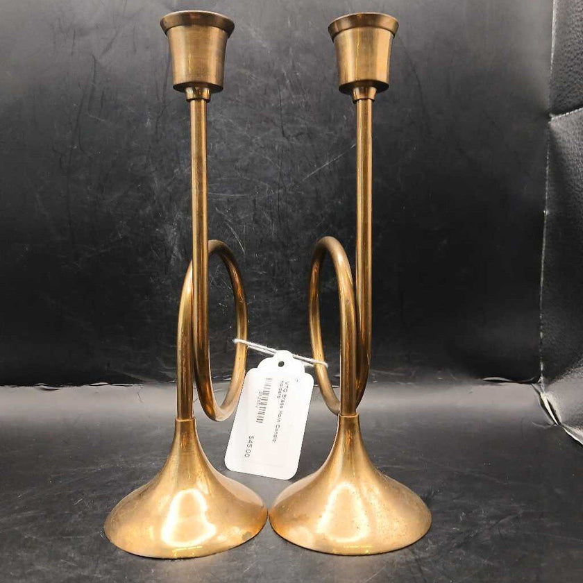 VTG Brass Horn Candle holders
