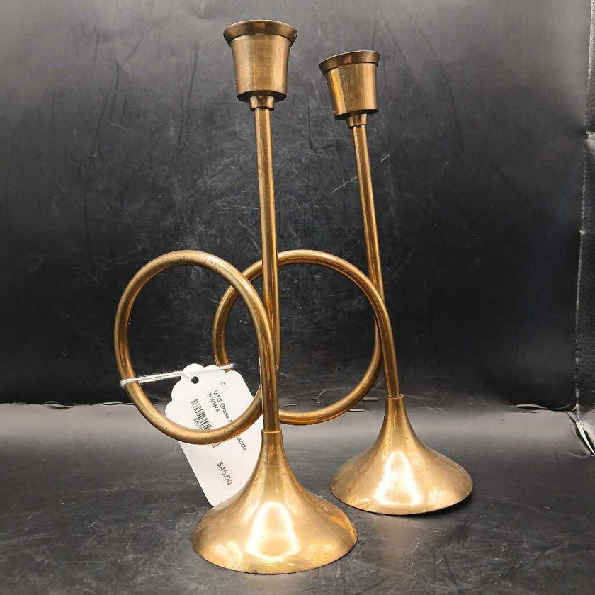 VTG Brass Horn Candle holders