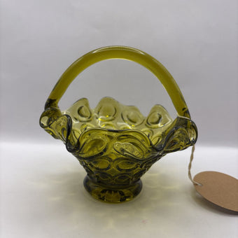 Mid Century Dot Green Glass Basket