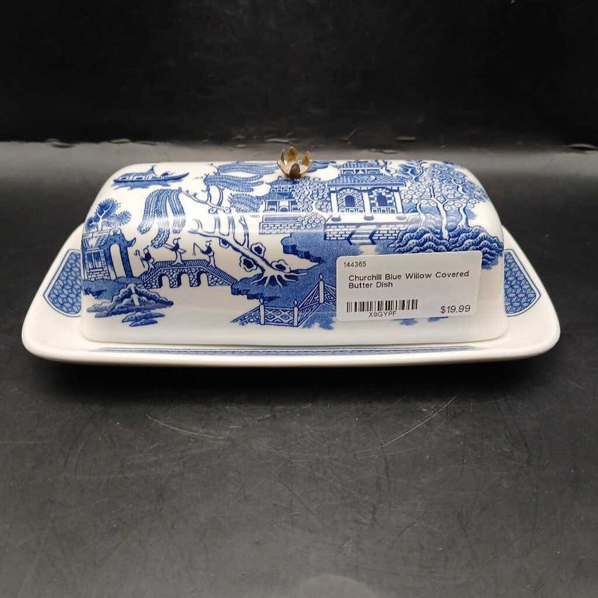 Churchill Blue Willow Covered Butter Dish