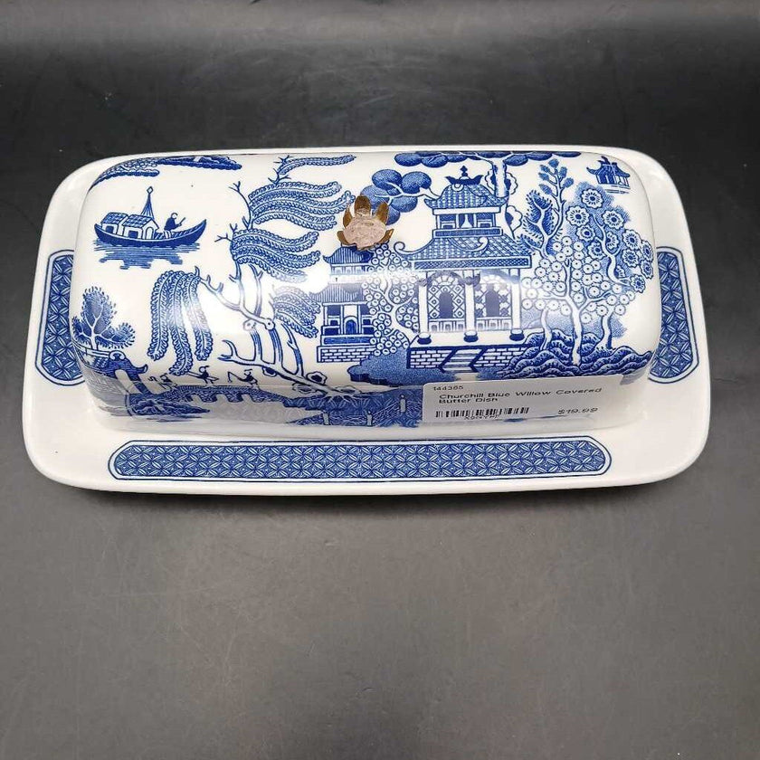 Churchill Blue Willow Covered Butter Dish