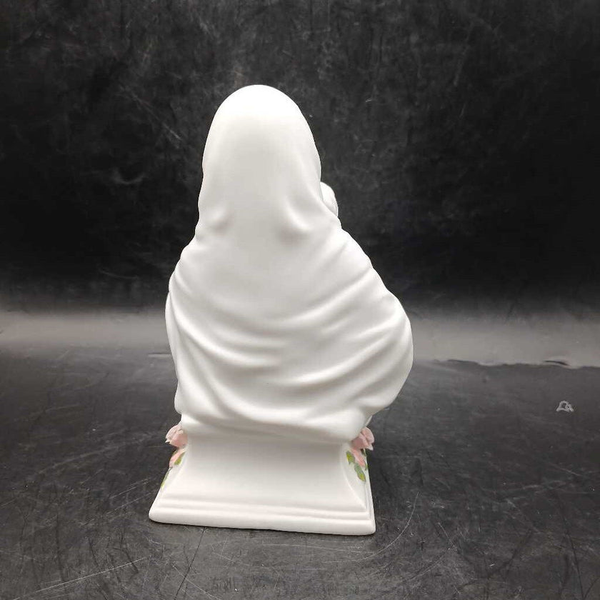 Madonna and Child Porcelain Bisque Figurine with applied pink roses at base