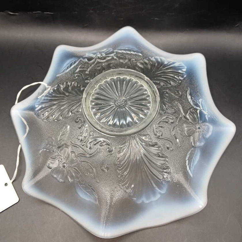 Northwood Opalescent Blossom & Palm Ruffled Glass Bowl Dish
