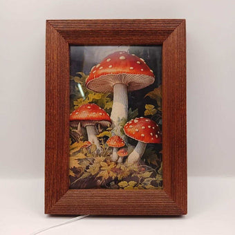 Vintage Wood Frame with Print: 3 Red Cap Mushroom in Forest 4x6 Standing and Wall Hanging