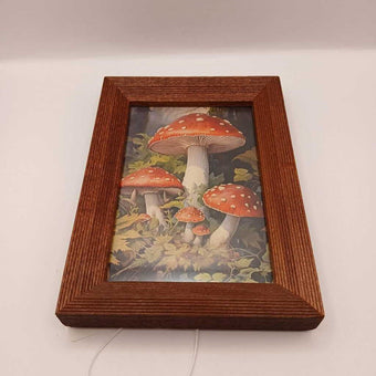 Vintage Wood Frame with Print: 3 Red Cap Mushroom in Forest 4x6 Standing and Wall Hanging
