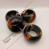 70s Hand Painted Rainbow Black Lacquered Wood Napkin Rings Set of 4 Made in India
