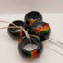 70s Hand Painted Rainbow Black Lacquered Wood Napkin Rings Set of 4 Made in India