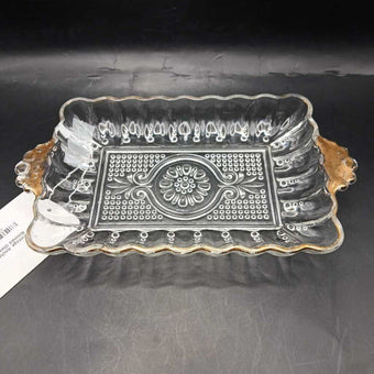 Vintage Anchor Hocking Gold Rimmed Glass Tray (P)
