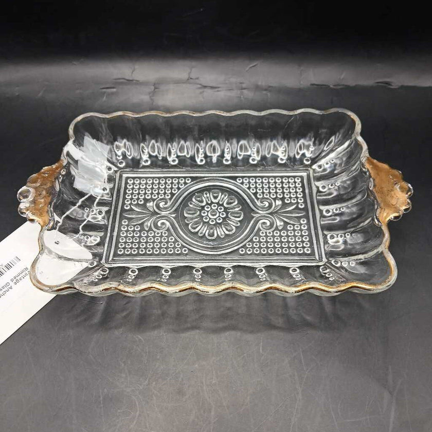 Vintage Anchor Hocking Gold Rimmed Glass Tray (P)