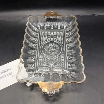 Vintage Anchor Hocking Gold Rimmed Glass Tray (P)
