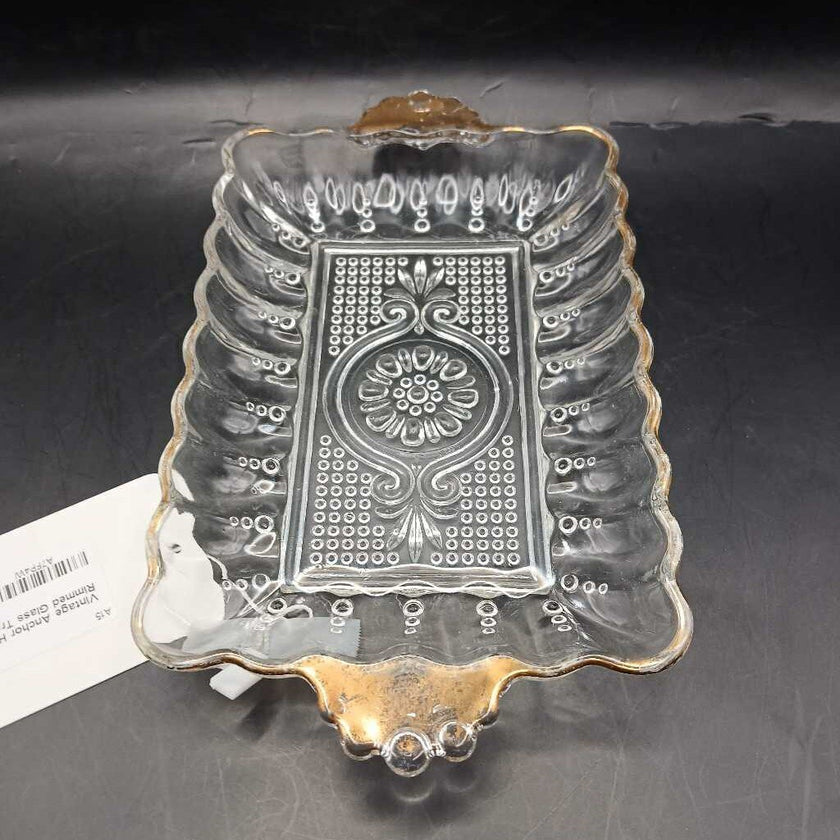 Vintage Anchor Hocking Gold Rimmed Glass Tray (P)