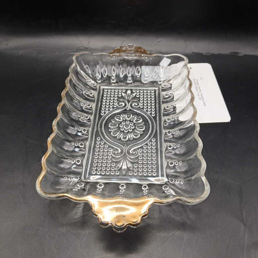 Vintage Anchor Hocking Gold Rimmed Glass Tray (P)