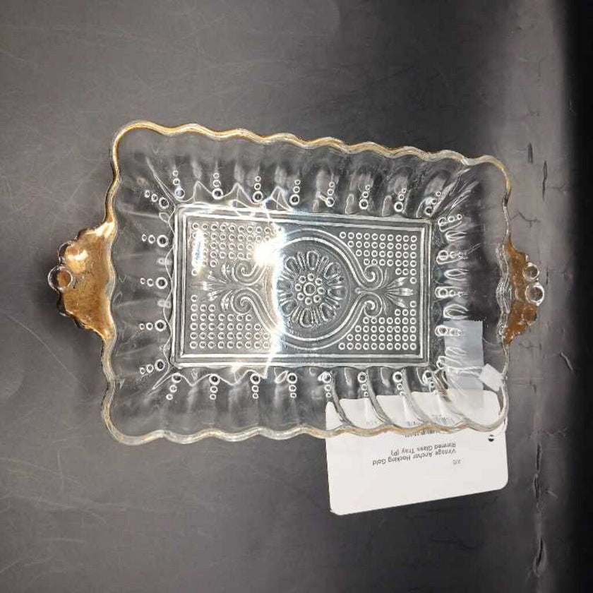 Vintage Anchor Hocking Gold Rimmed Glass Tray (P)