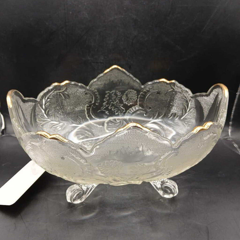 Vintage Jeanette Lombardi Footed Gold Trim Fruit Bowl (P)