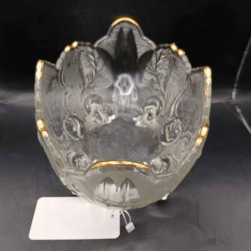 Vintage Jeanette Lombardi Footed Gold Trim Fruit Bowl (P)