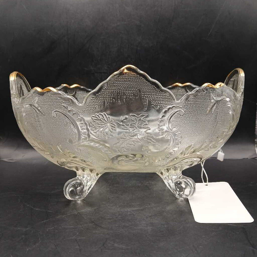 Vintage Jeanette Lombardi Footed Gold Trim Fruit Bowl (P)