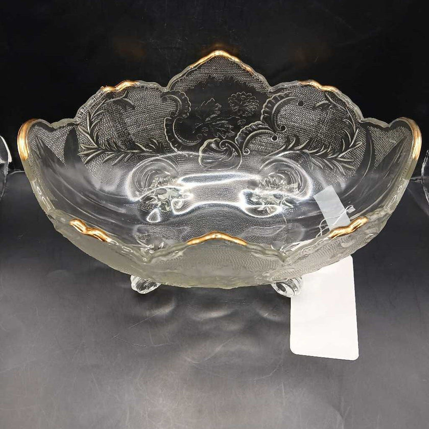 Vintage Jeanette Lombardi Footed Gold Trim Fruit Bowl (P)