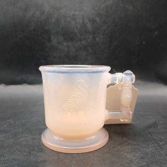Antique Pink Opelescent Glass Child's Cup (Stork-Peacock)