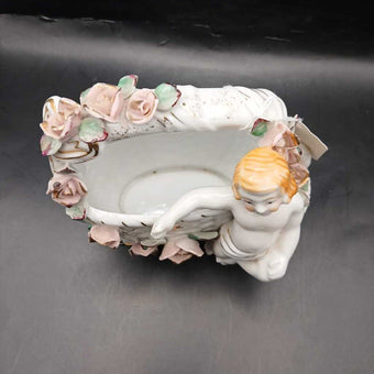 Vintage Japan Cherub and Roses Basket