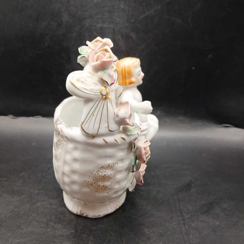 Vintage Japan Cherub and Roses Basket