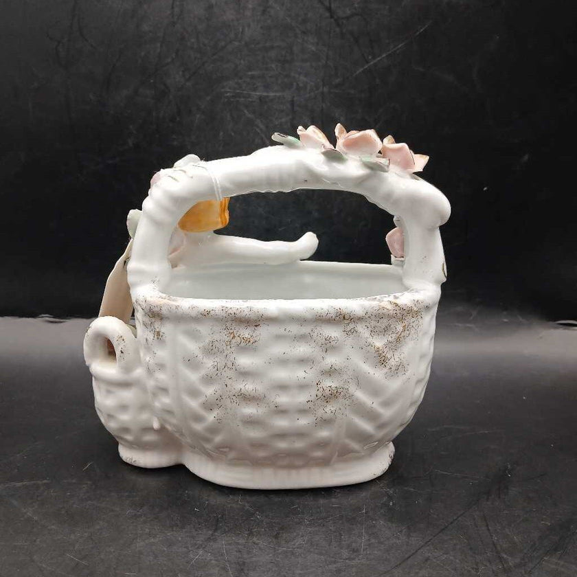 Vintage Japan Cherub and Roses Basket