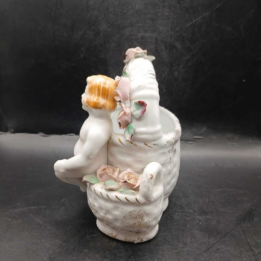 Vintage Japan Cherub and Roses Basket