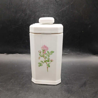 White Porcelain lidded container with Pink Roses