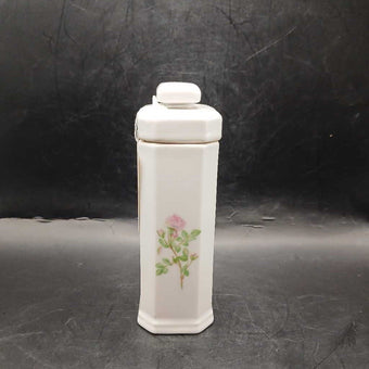 White Porcelain lidded container with Pink Roses