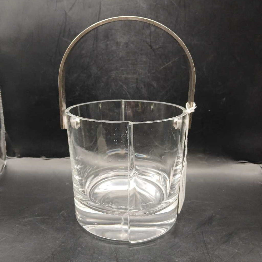 Mid Century Glass Ice Bucket with Stainless Handle